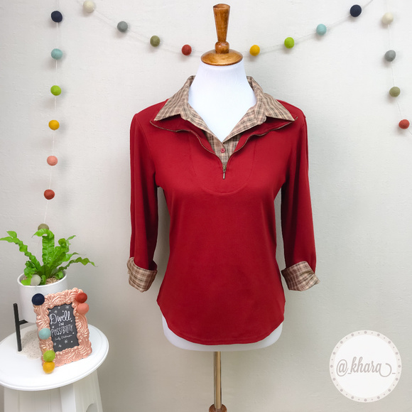 Christopher & Banks Tops - Christopher & Banks Red and Plaid Stretch Knit